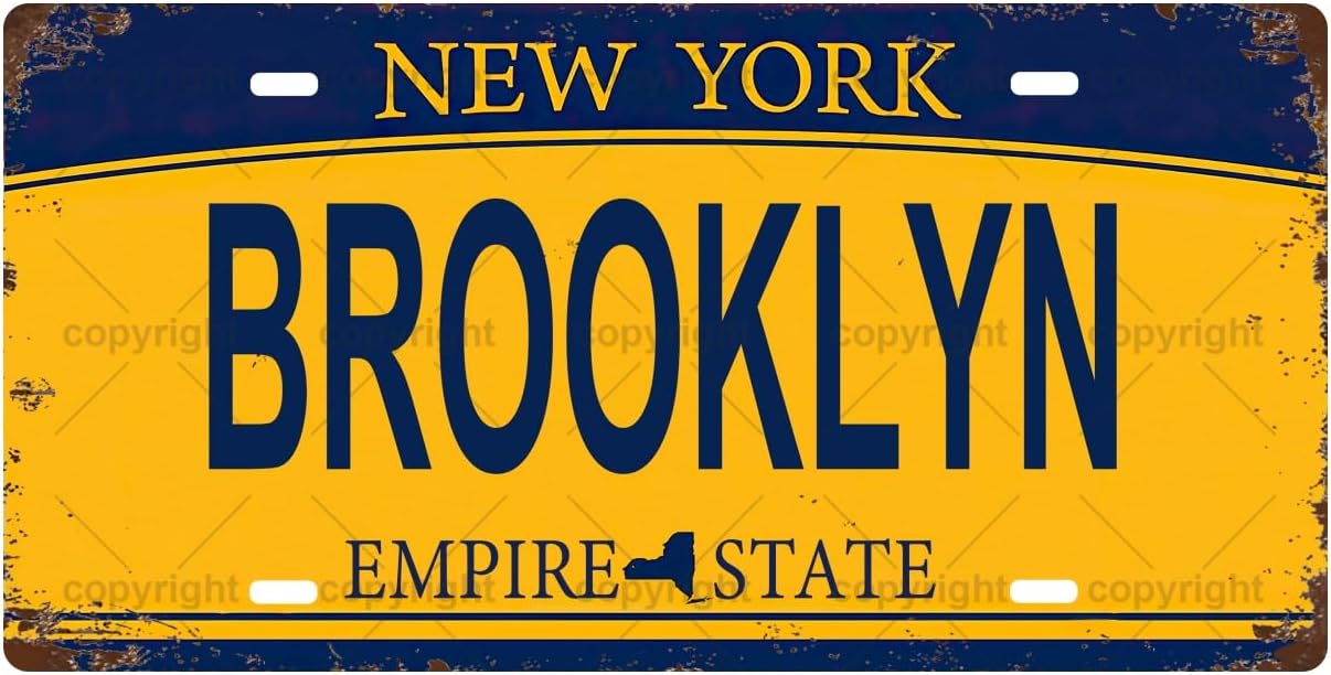 Home Bathroom Wall Decor - BROOKLYN Metalowy Znak Retro, Tablica Rejestracyjna,