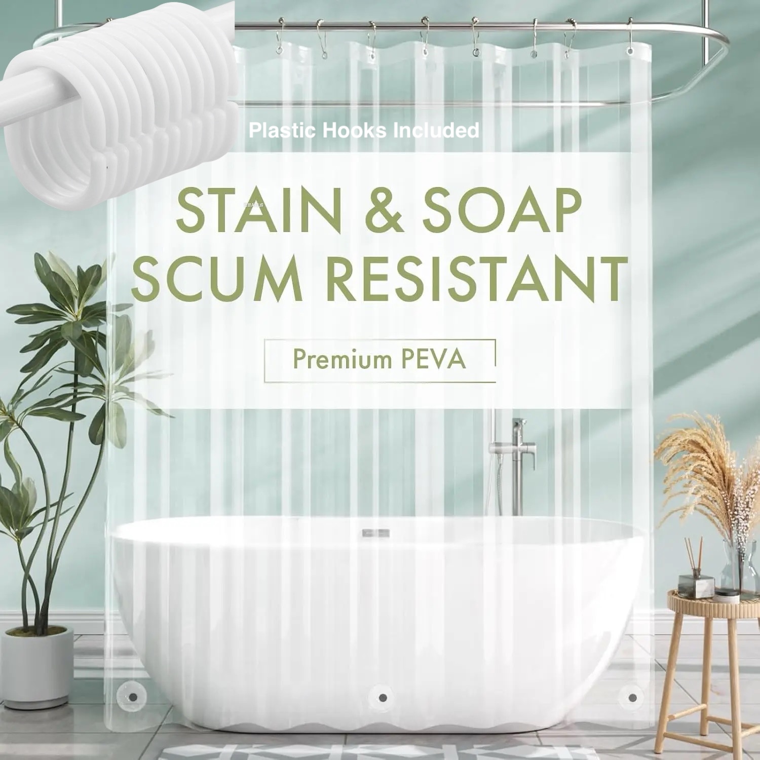 Shower Curtain Liner - 1 szt. Lekka, wodoodporna, przezroczysta zasłona