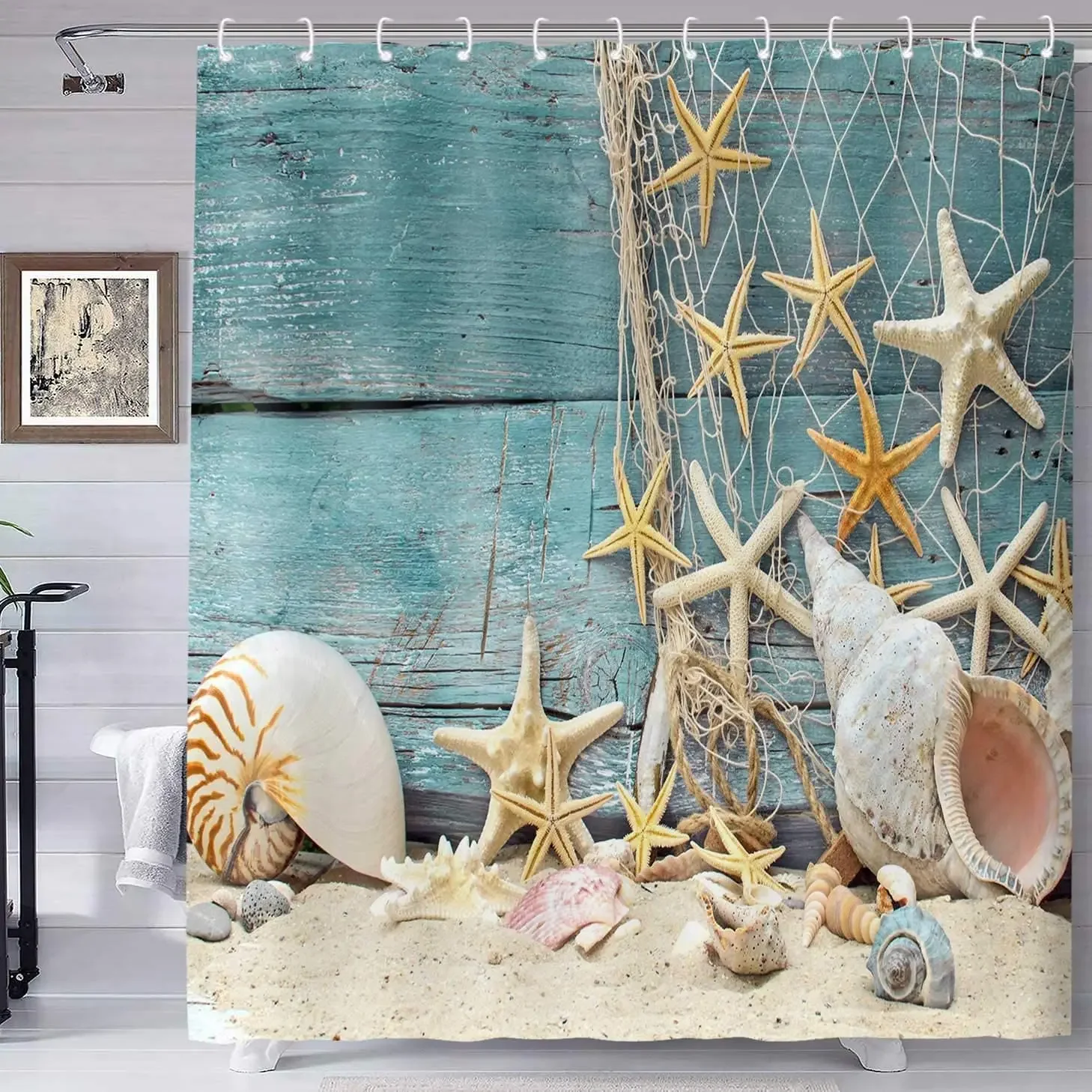 Shower Curtain Liner - Zasłona prysznicowa Seashell Letnia rozgwiazda plażowa