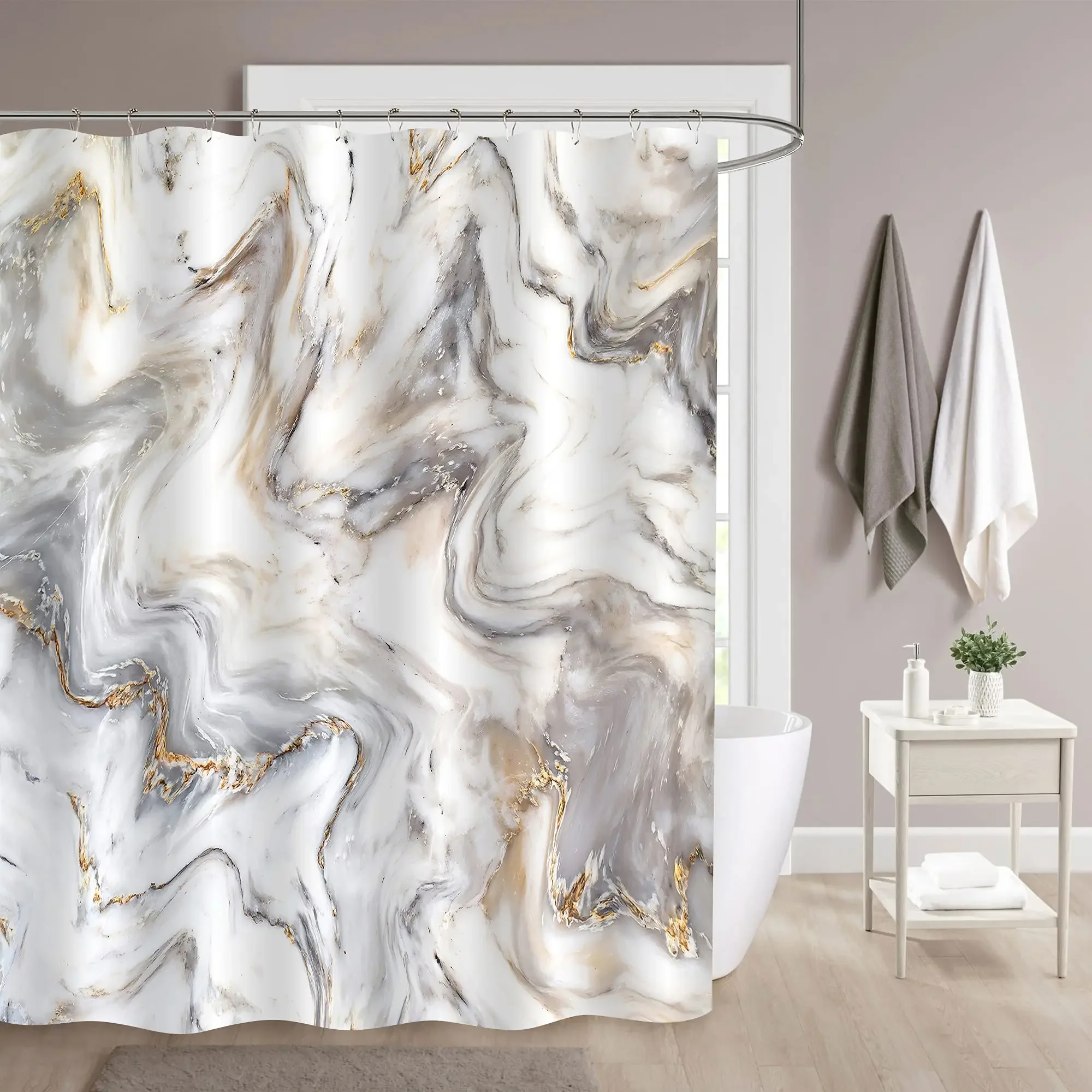 Szaro-złoty marmurowy atrament – Shower Curtain Liner recenzja i cena